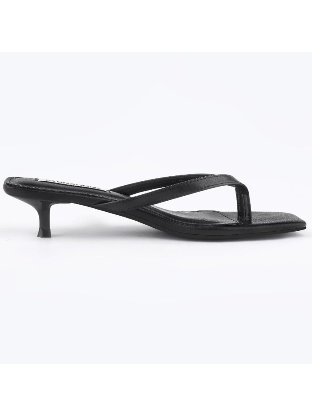Women's Black Square Open Toe 1.4 Inches Comfortable Thong Flip Flop Heels - Picture 4 of 6